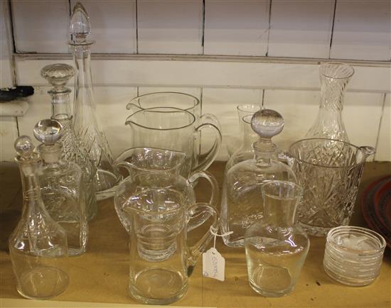Glassware to include two decanters, various dishes and jugs